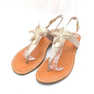Alex Marie Gold Sea Star Starfish Flat Thong Sandals Women's Size 8 Rhinestone